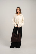 Ebony Tote Bag Dark Brown Suede