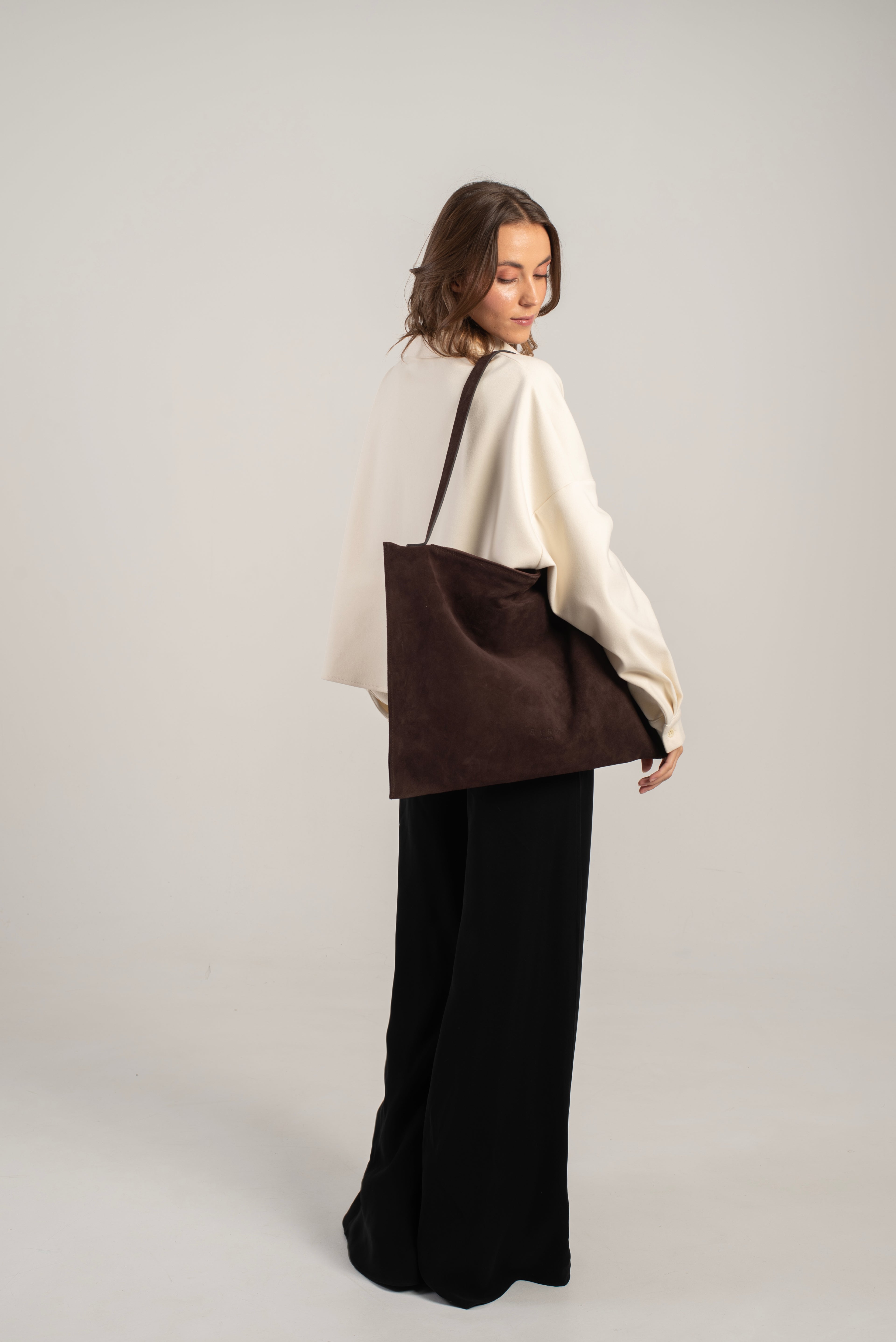Ebony Tote Bag Dark Brown Suede