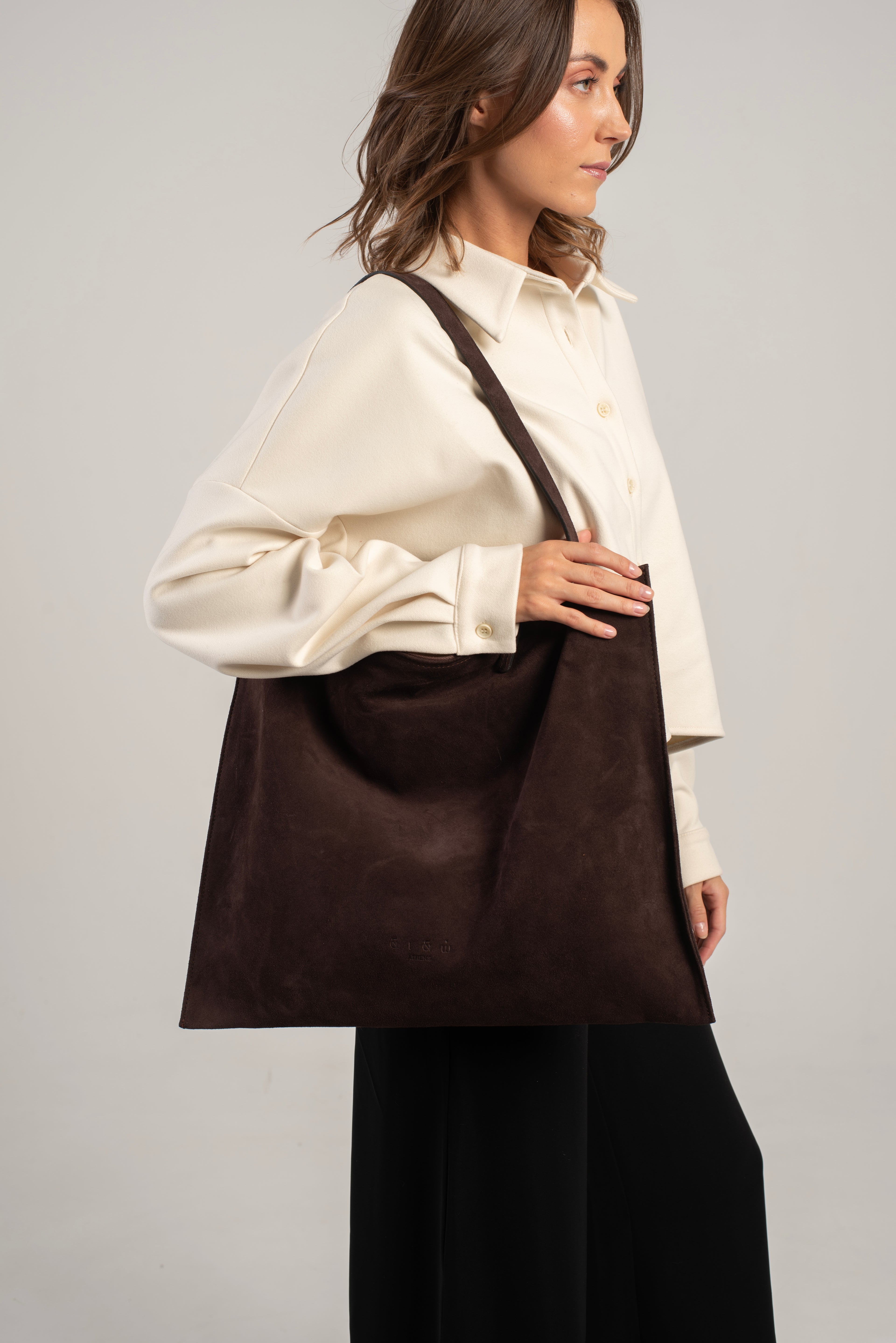 Ebony Tote Bag Dark Brown Suede