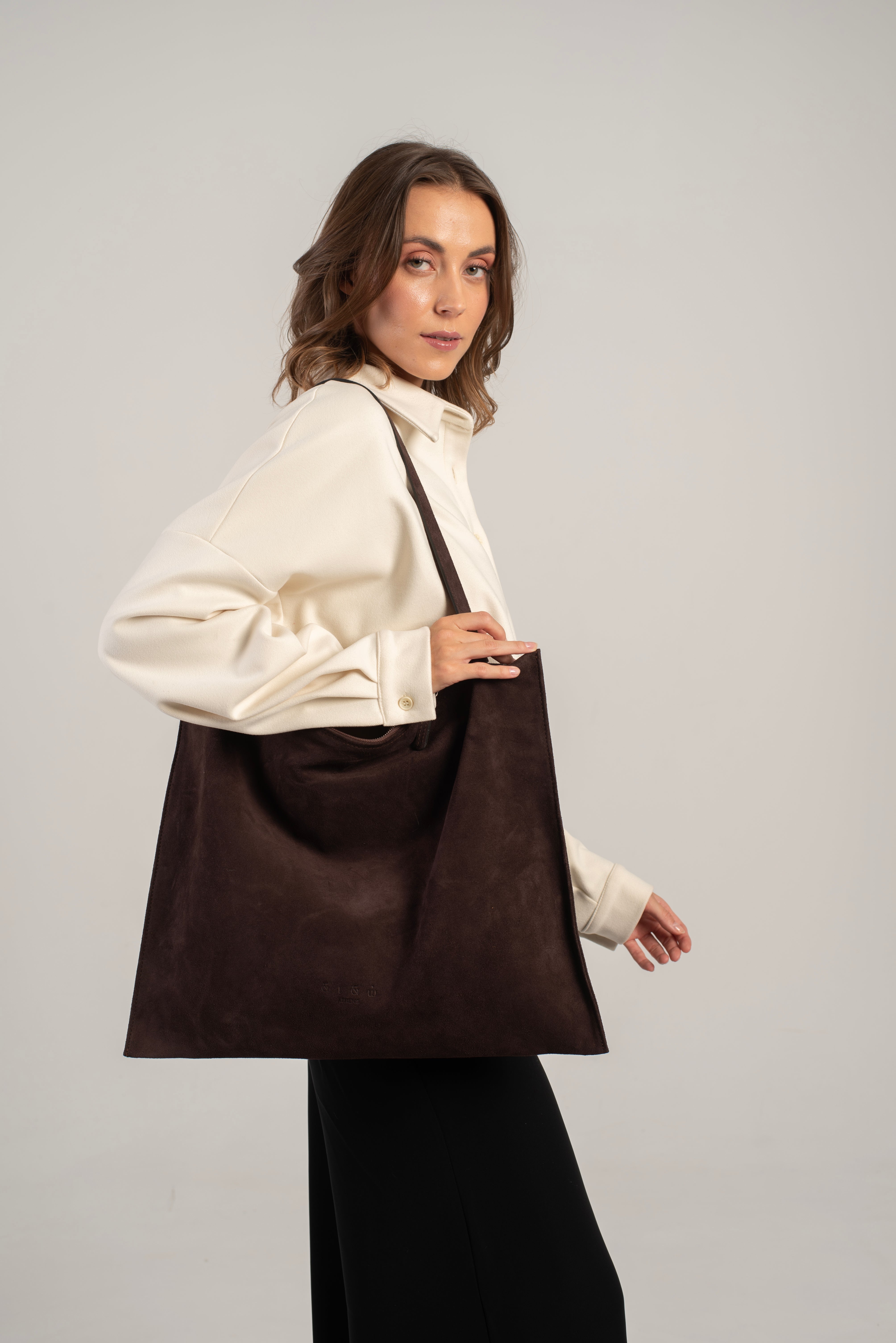 Ebony Tote Bag Dark Brown Suede Main image