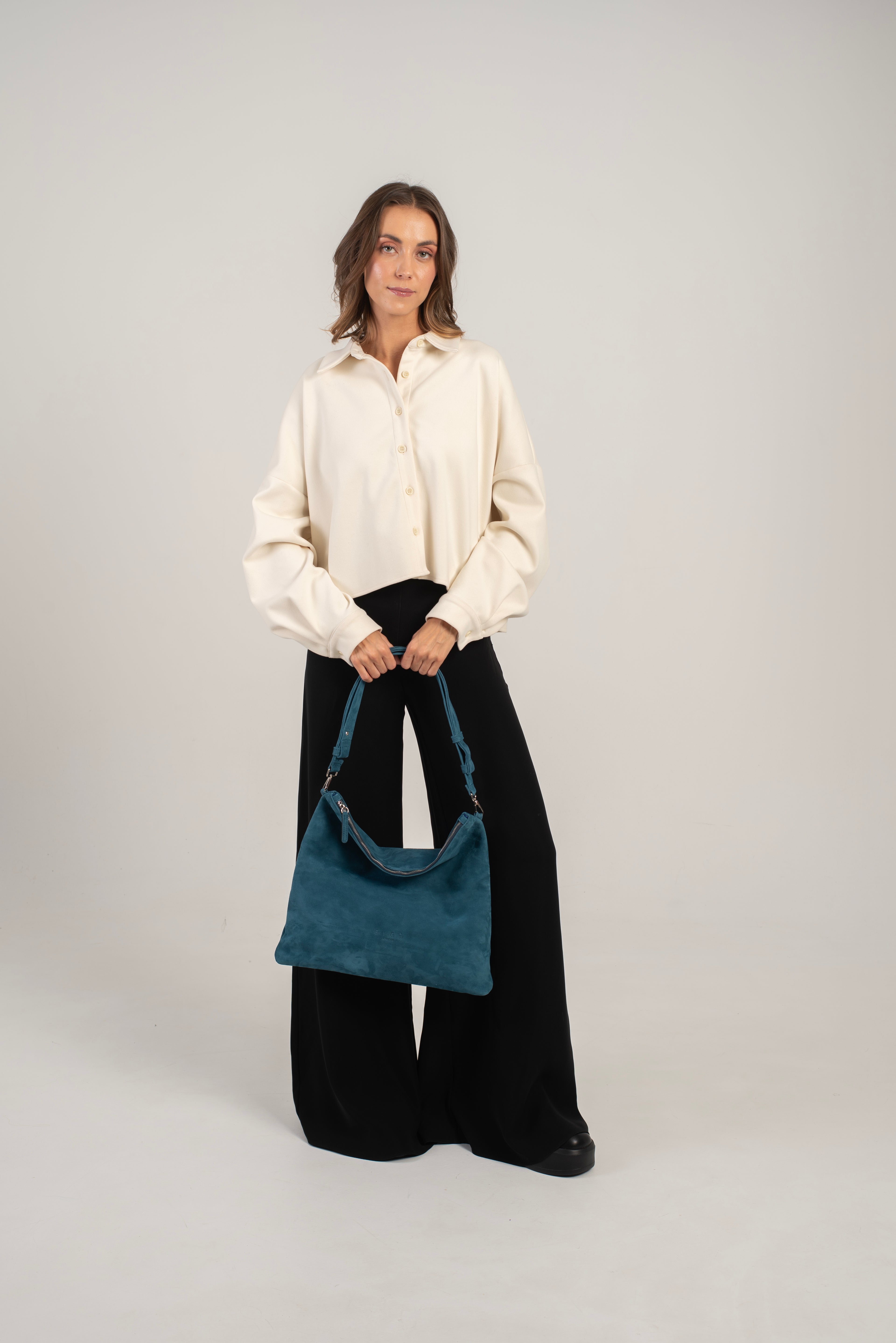 Joy Shoulder/Crossbody Bag Petrol Suede