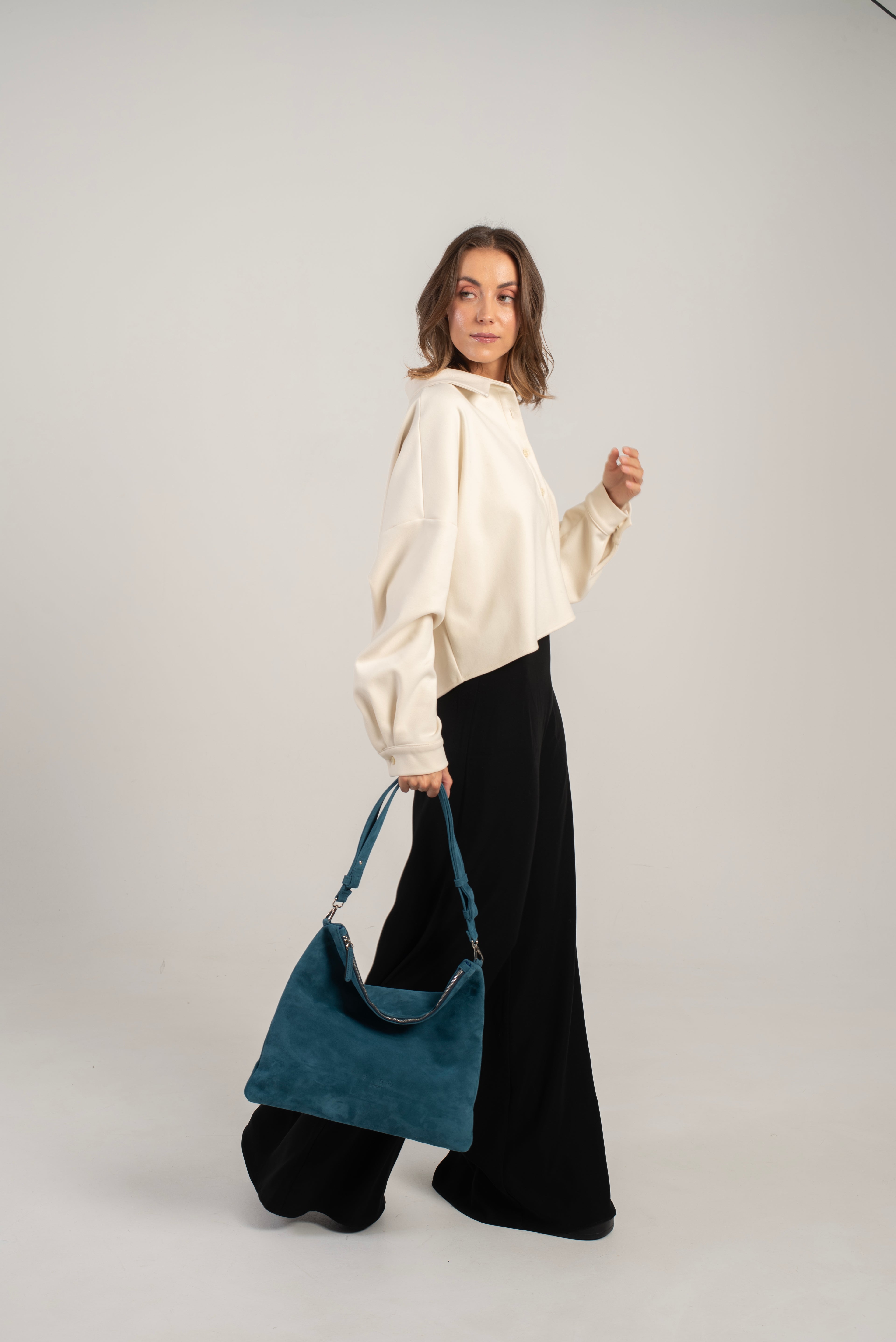 Joy Shoulder/Crossbody Bag Petrol Suede
