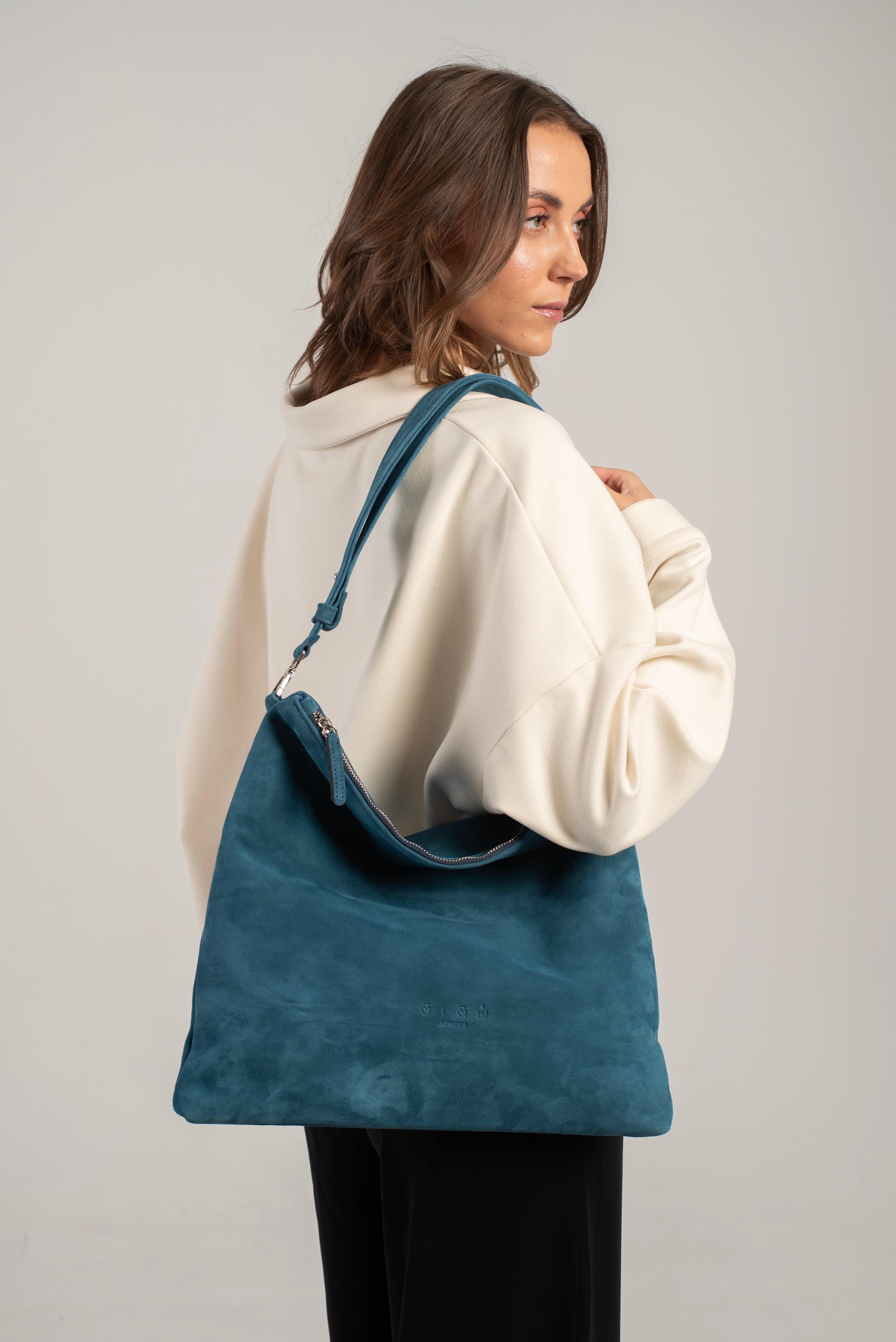 Joy Shoulder/Crossbody Bag Petrol Suede Main image