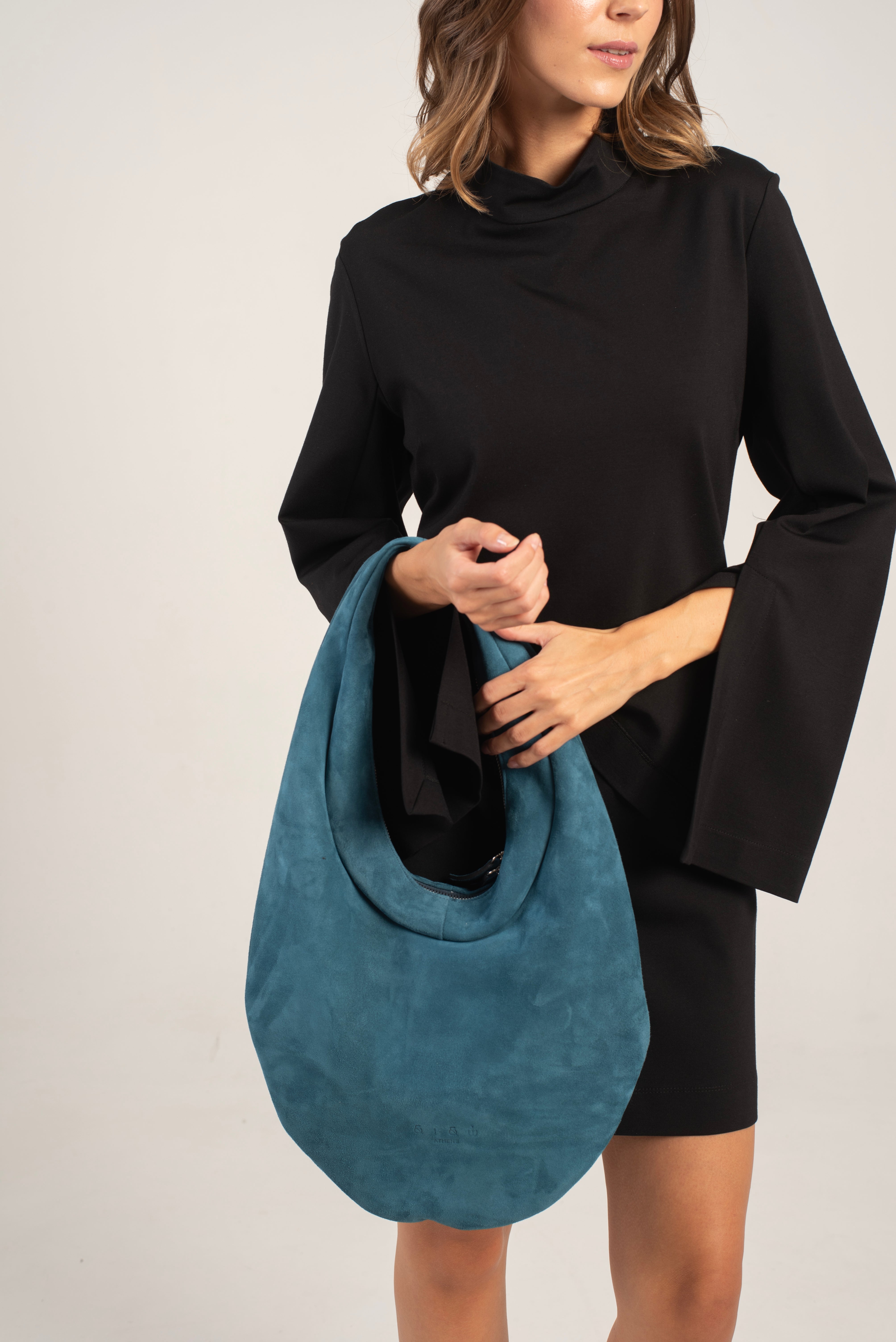 Disco Shoulder Bag Petrol Suede Secondary image