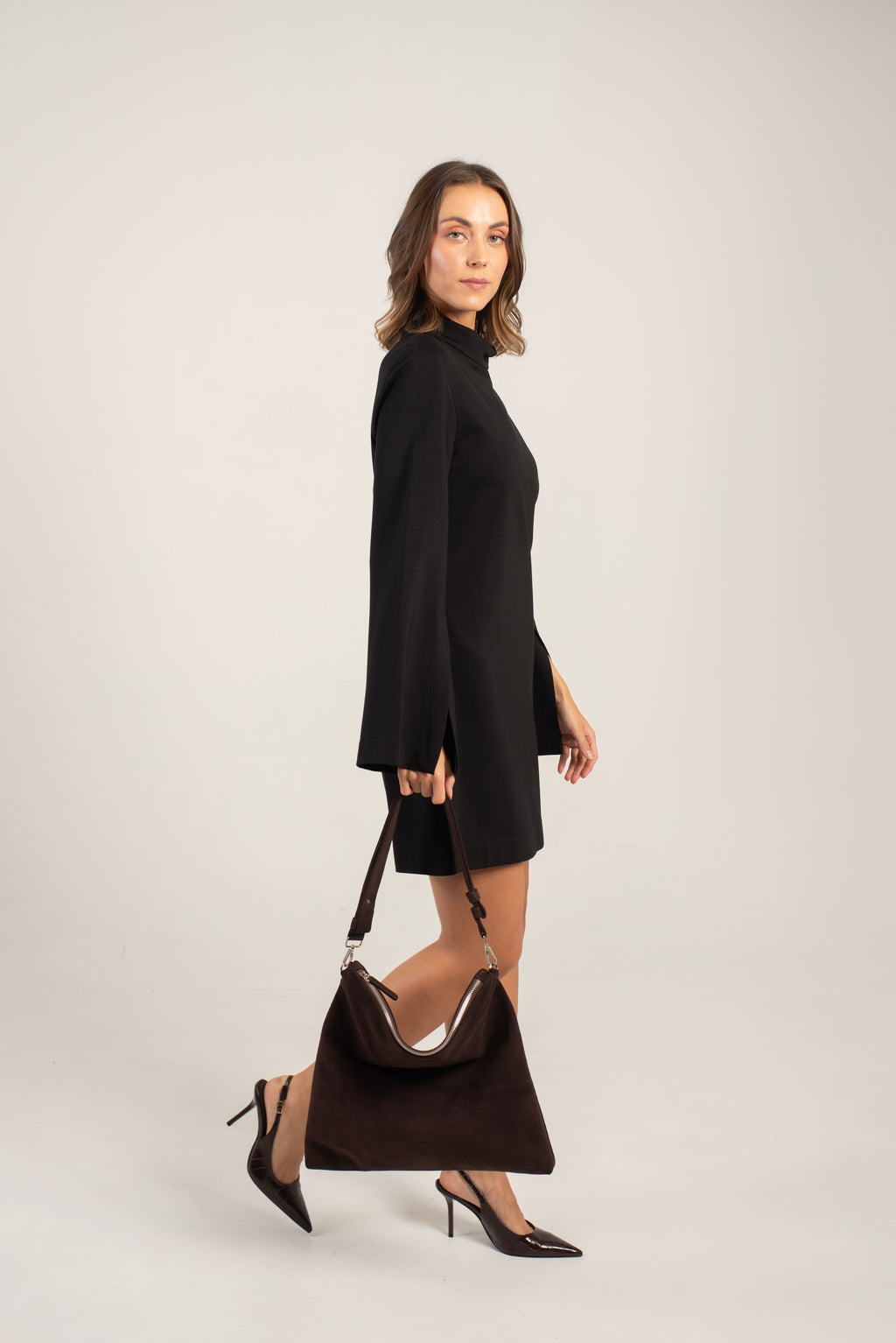 Joy Shoulder/Crossbody Bag Dark Brown Suede