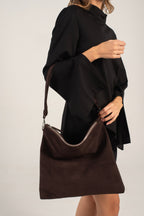 Joy Shoulder/Crossbody Bag Dark Brown Suede