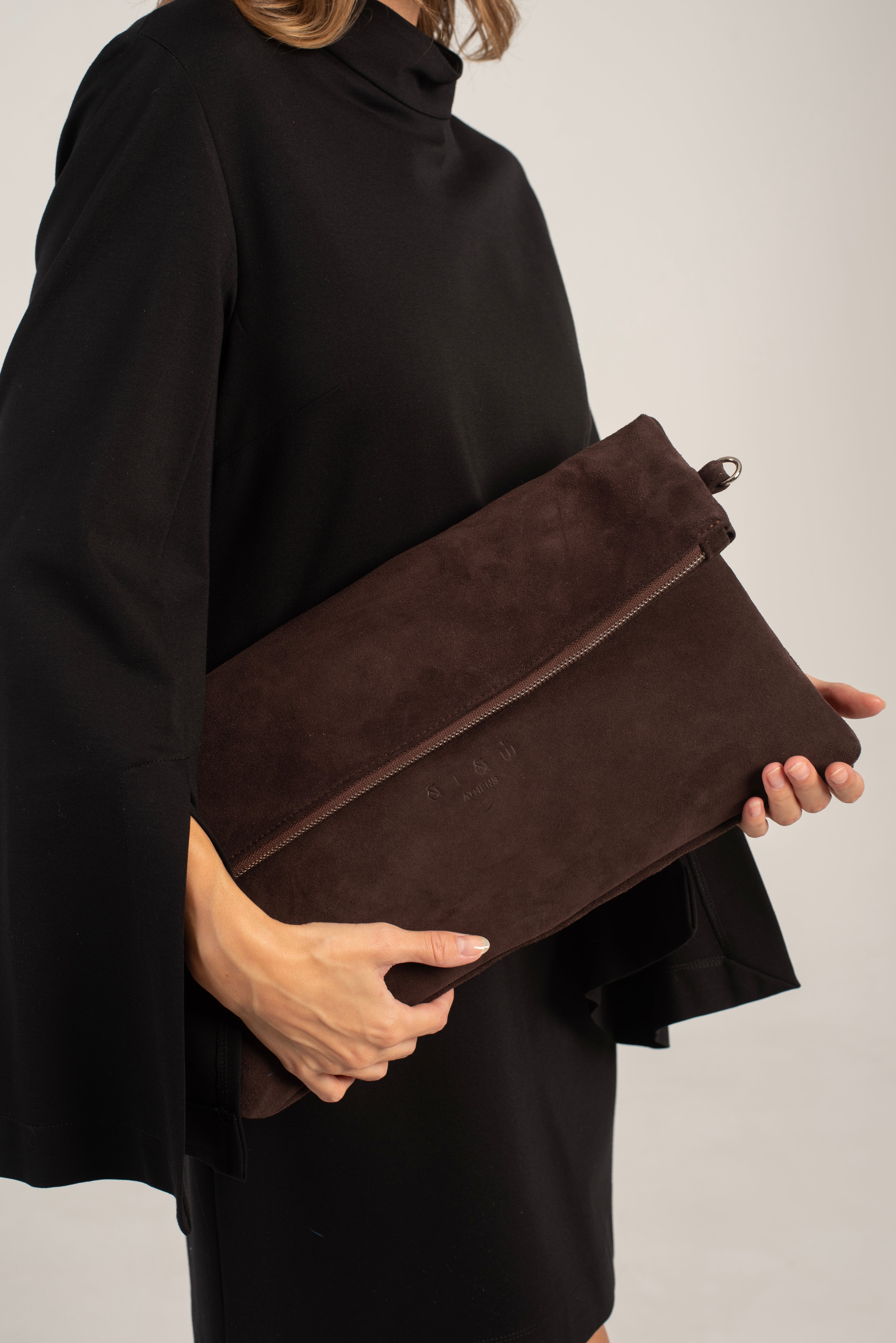 Joy Shoulder/Crossbody Bag Dark Brown Suede Main image