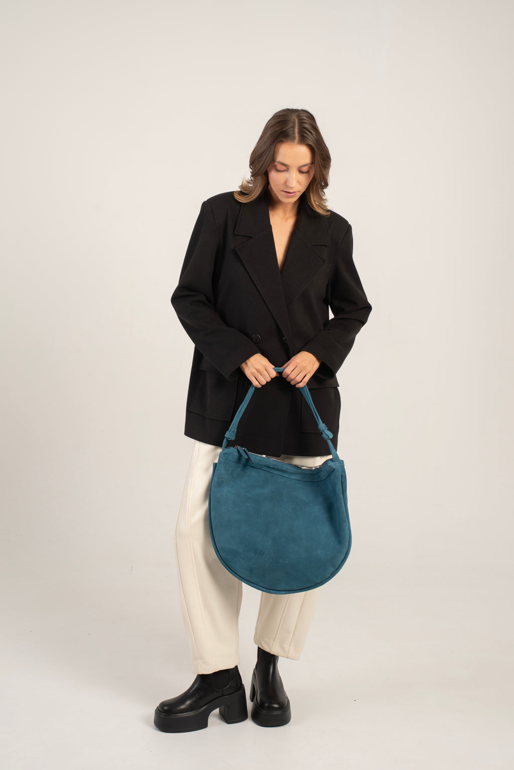 Aspa Shoulder/Crossbody Bag Petrol Suede