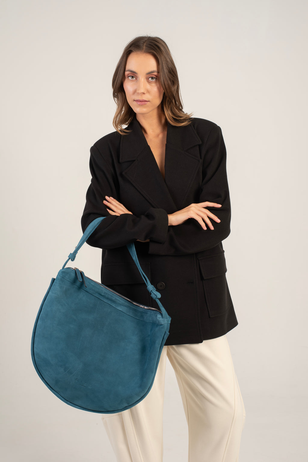 Aspa Shoulder/Crossbody Bag Petrol Suede