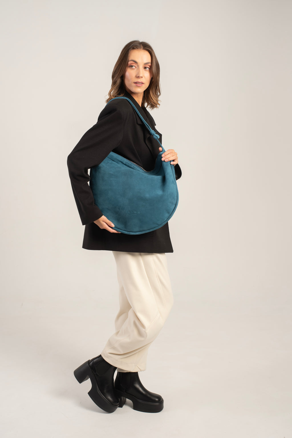 Aspa Shoulder/Crossbody Bag Petrol Suede