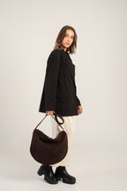 Aspa Shoulder/Crossbody Bag Dark Brown Suede