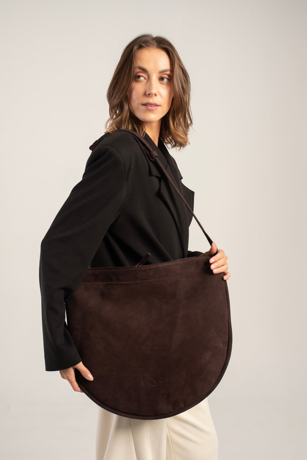 Aspa Shoulder/Crossbody Bag Dark Brown Suede