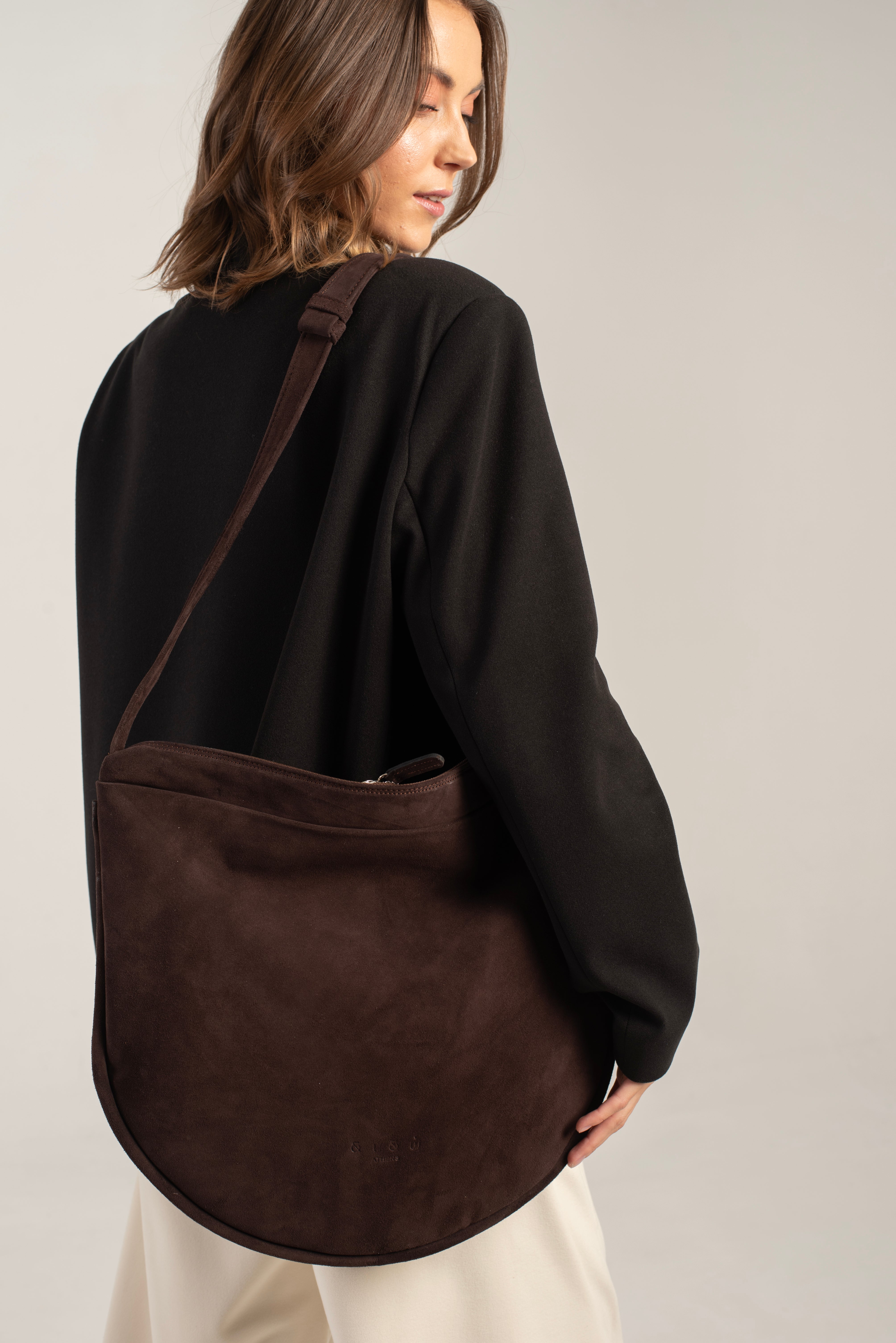 Aspa Shoulder/Crossbody Bag Dark Brown Suede Main image