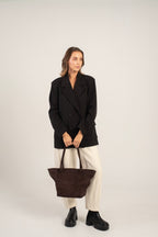 Nina Tote Bag Dark Brown Suede