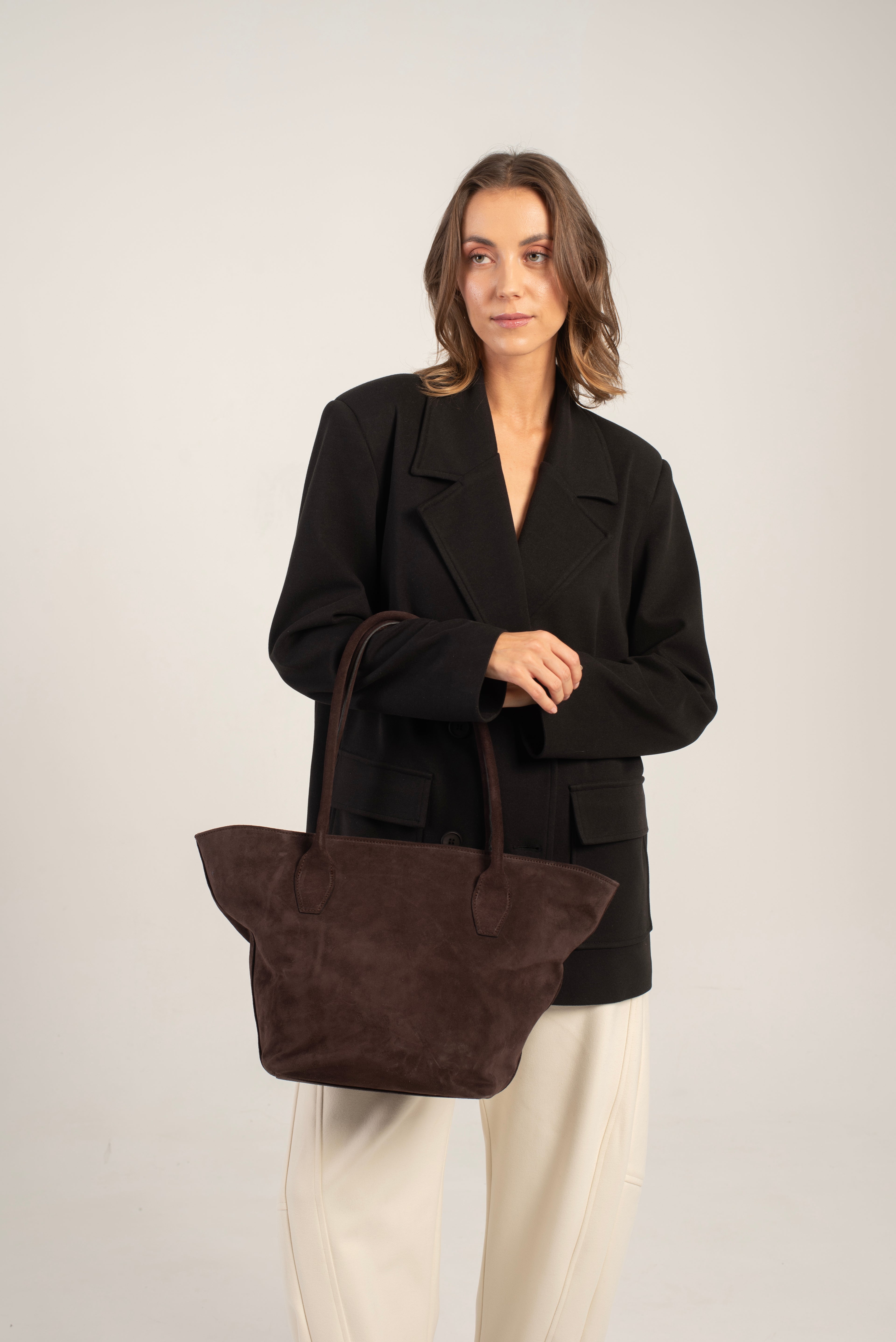 Nina Tote Bag Dark Brown Suede