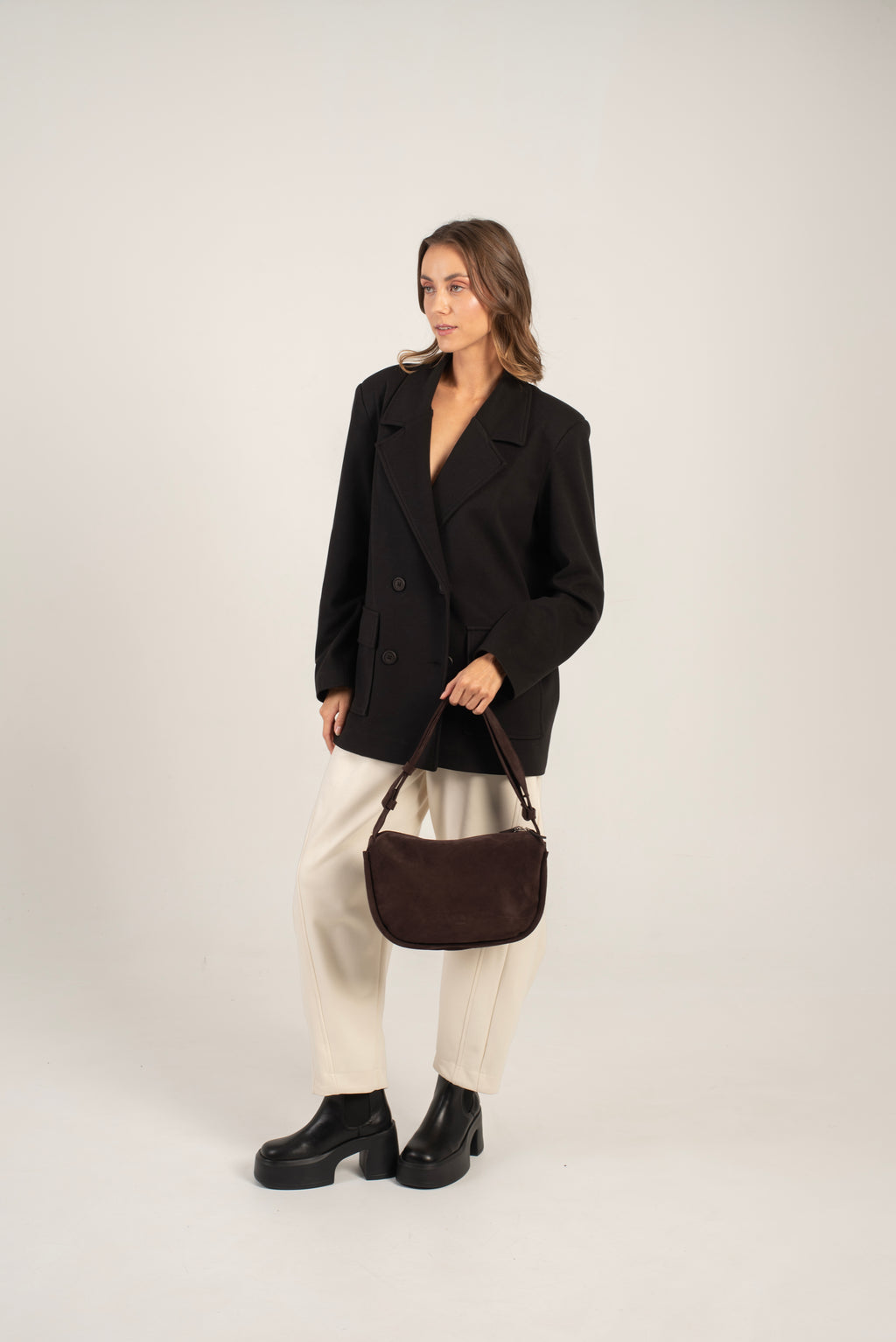 Mingus Shoulder/Cross Body Bag Dark Brown Suede