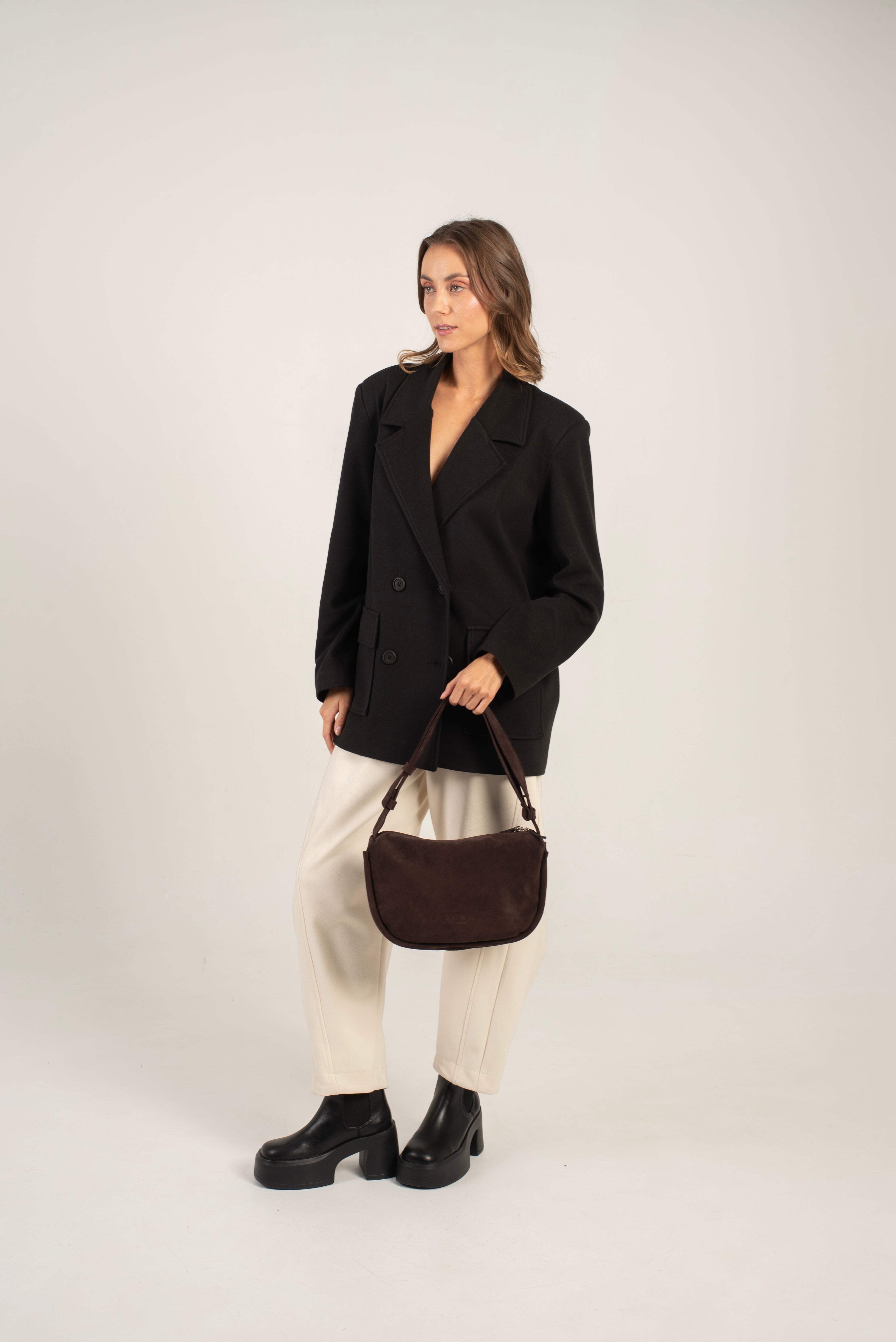 Mingus Shoulder/Cross Body Bag Dark Brown Suede