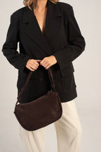 Mingus Shoulder/Cross Body Bag Dark Brown Suede