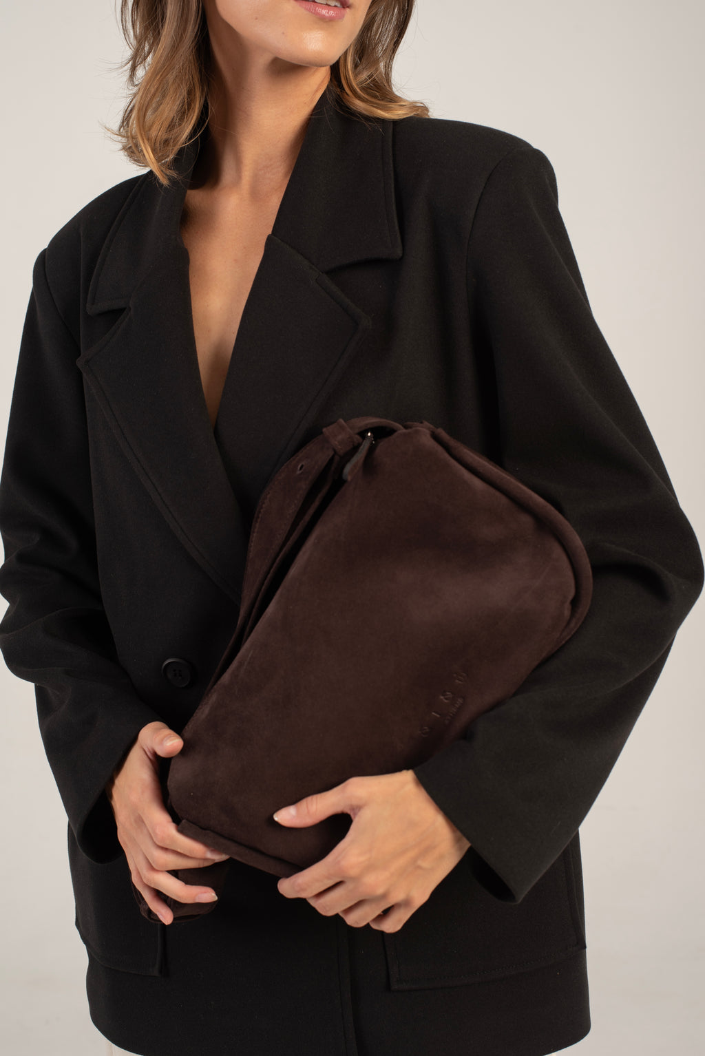 Mingus Shoulder/Cross Body Bag Dark Brown Suede