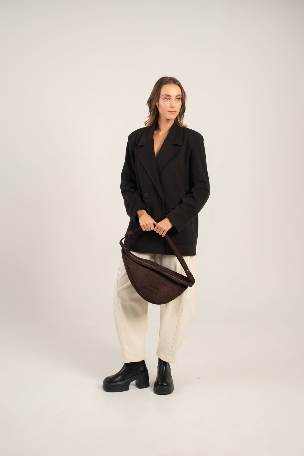 Keros Shoulder/Crossbody Bag Dark Brown Suede