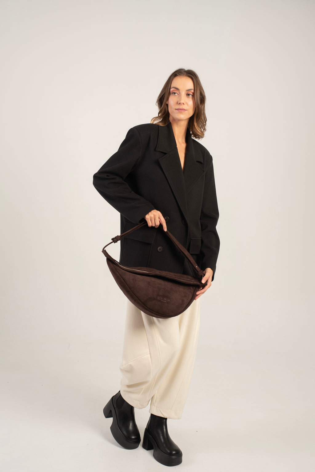 Keros Shoulder/Crossbody Bag Dark Brown Suede