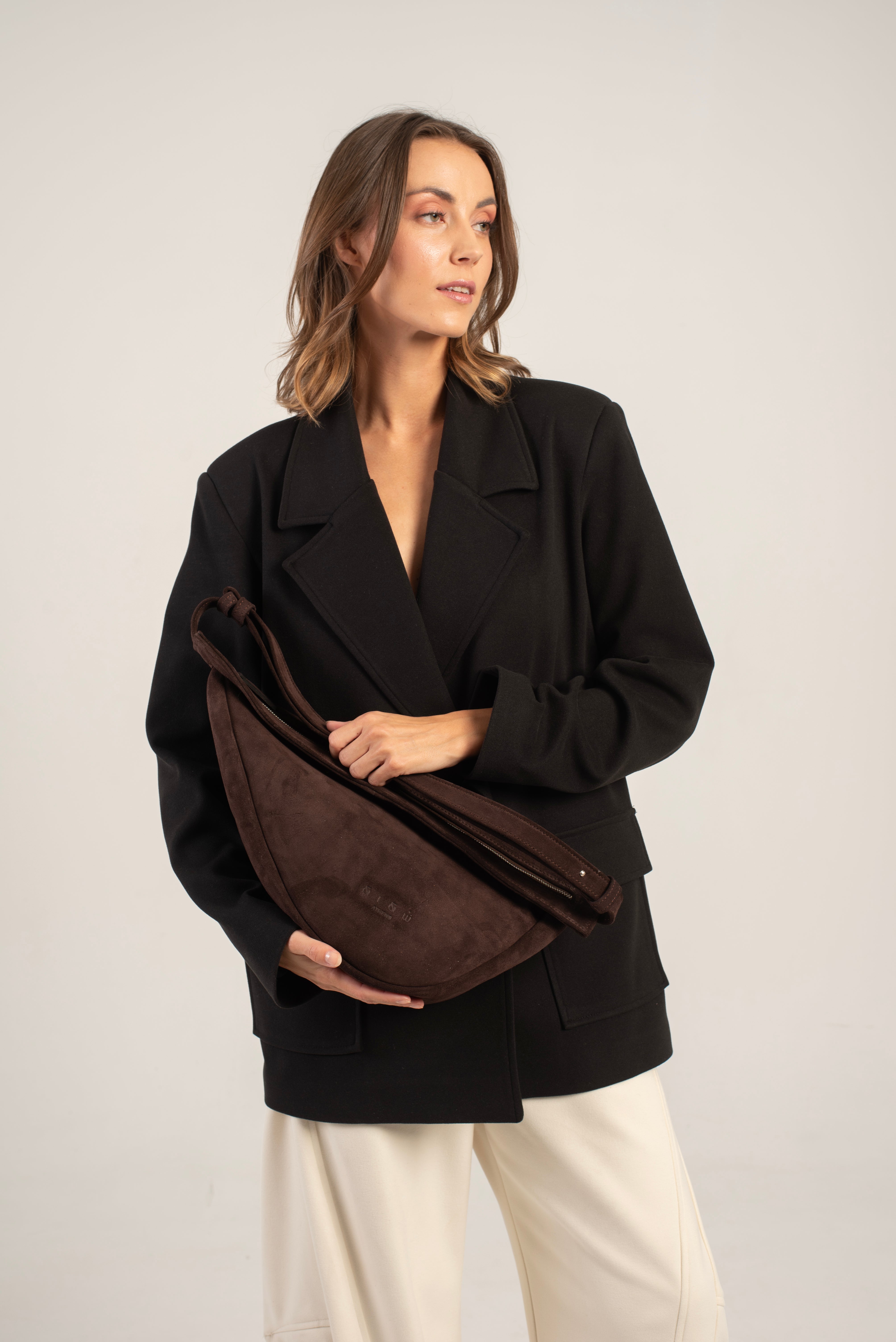 Keros Shoulder/Crossbody Bag Dark Brown Suede Secondary image