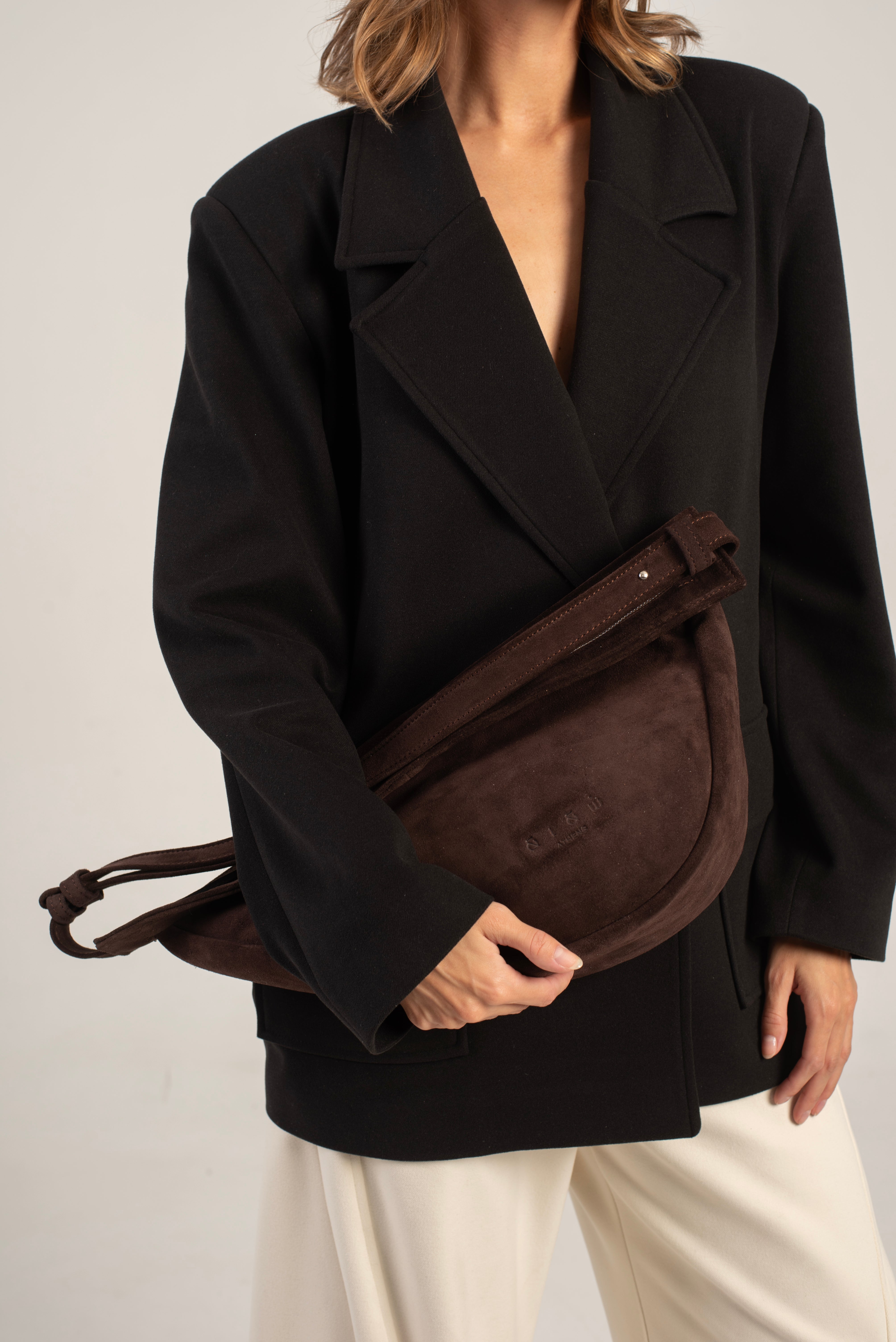 Keros Shoulder/Crossbody Bag Dark Brown Suede Main image