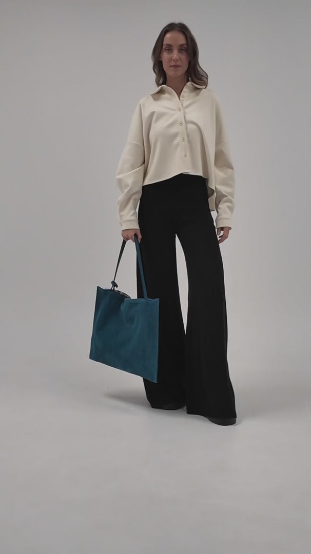 Joy Shoulder/Crossbody Bag Petrol Suede